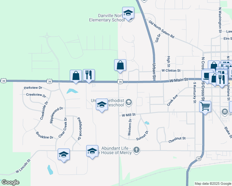map of restaurants, bars, coffee shops, grocery stores, and more near 1201 Meadowood Drive in Danville