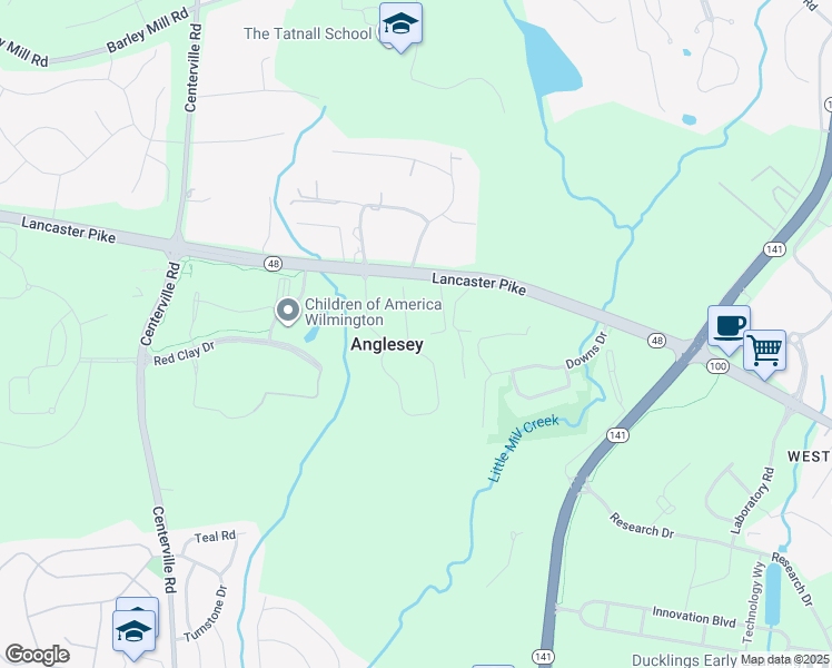 map of restaurants, bars, coffee shops, grocery stores, and more near 41 Harlech Drive in Wilmington