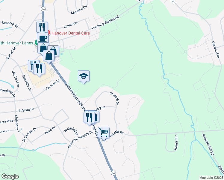 map of restaurants, bars, coffee shops, grocery stores, and more near 173 Smeach Drive in Hanover