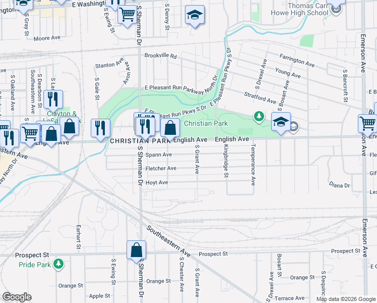 map of restaurants, bars, coffee shops, grocery stores, and more near 3946 Spann Avenue in Indianapolis