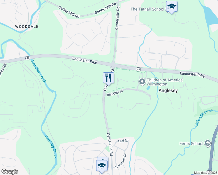 map of restaurants, bars, coffee shops, grocery stores, and more near 301 Little Falls Drive in Wilmington