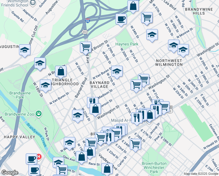 map of restaurants, bars, coffee shops, grocery stores, and more near 509 West 26th Street in Wilmington