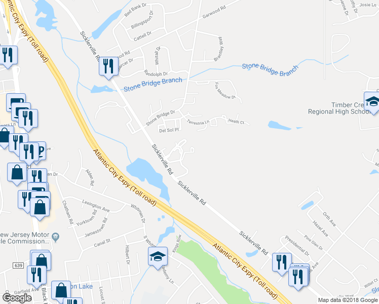 map of restaurants, bars, coffee shops, grocery stores, and more near 1808 Walden Court in Gloucester Township