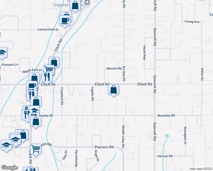 map of restaurants, bars, coffee shops, grocery stores, and more near 1354 Elliott Road in Paradise