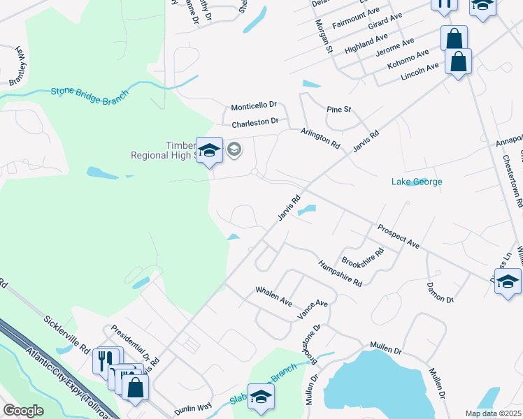 map of restaurants, bars, coffee shops, grocery stores, and more near 5 Spar Drive in Sicklerville