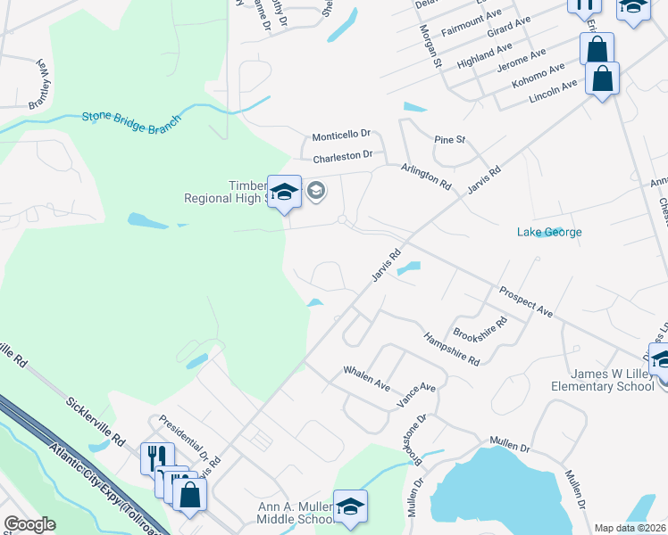 map of restaurants, bars, coffee shops, grocery stores, and more near 5 Spar Drive in Sicklerville