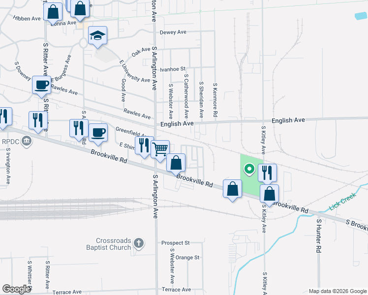 map of restaurants, bars, coffee shops, grocery stores, and more near 6200 Brookville Road in Indianapolis