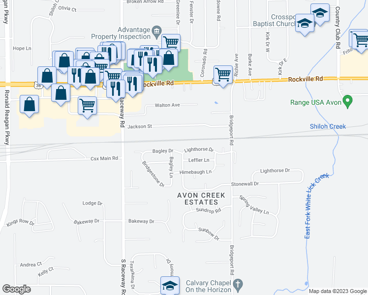 map of restaurants, bars, coffee shops, grocery stores, and more near 9012 Lighthorse Drive in Indianapolis
