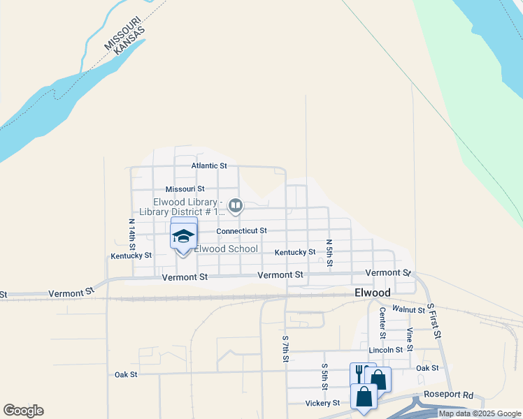 map of restaurants, bars, coffee shops, grocery stores, and more near in Elwood