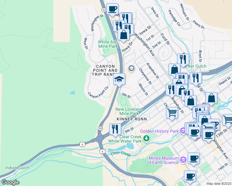 map of restaurants, bars, coffee shops, grocery stores, and more near 888 Colorado 93 in Golden