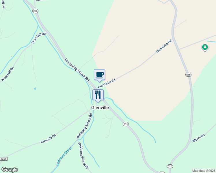 map of restaurants, bars, coffee shops, grocery stores, and more near 5170 Glen Echo Road in Glen Rock