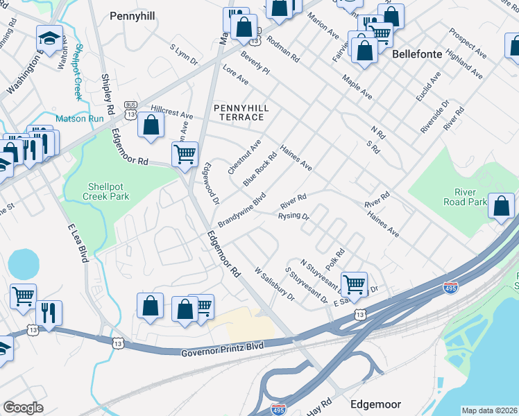 map of restaurants, bars, coffee shops, grocery stores, and more near 29 Beekman Road in Wilmington