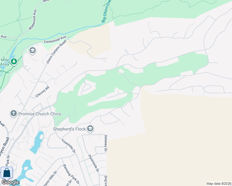map of restaurants, bars, coffee shops, grocery stores, and more near 3184 Wood Creek Drive in Chico