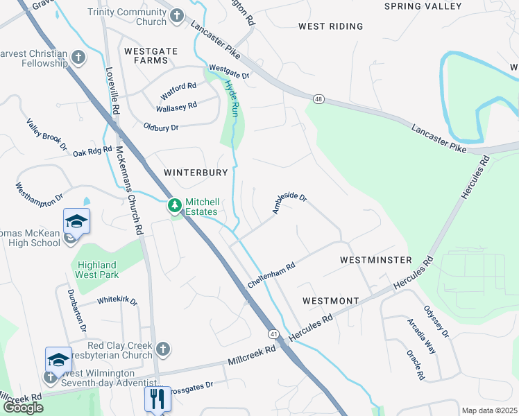 map of restaurants, bars, coffee shops, grocery stores, and more near 3 Denbeigh Court in Wilmington