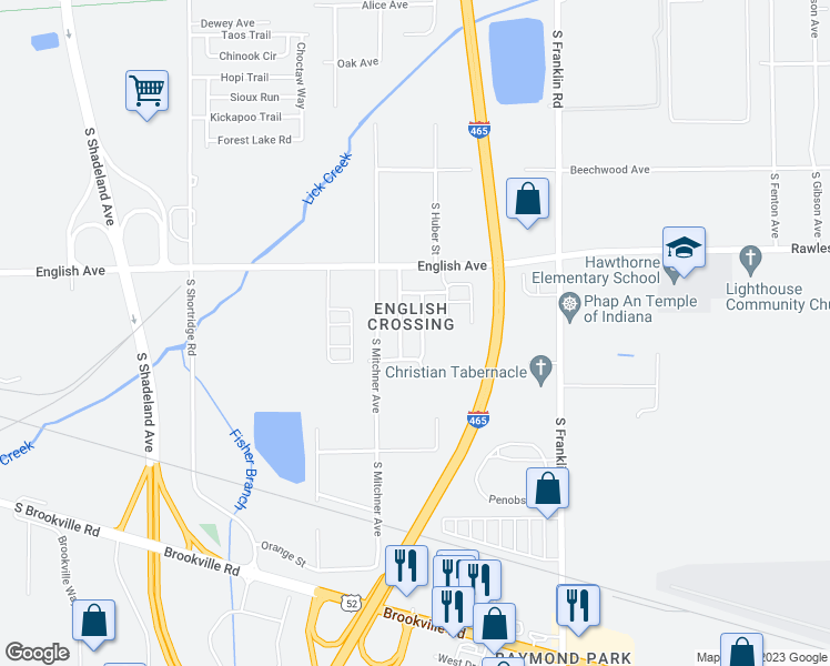 map of restaurants, bars, coffee shops, grocery stores, and more near 644 Woods Crossing Lane in Indianapolis