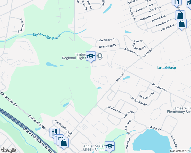 map of restaurants, bars, coffee shops, grocery stores, and more near 32 Spar Drive in Sicklerville
