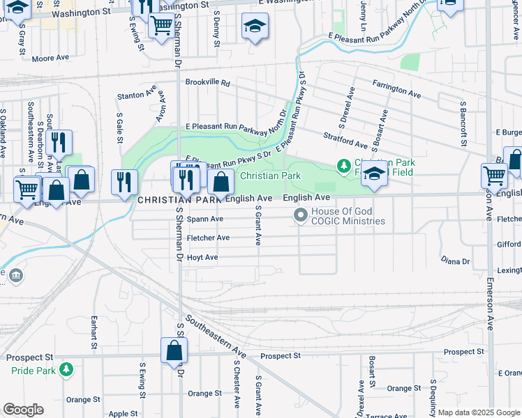 map of restaurants, bars, coffee shops, grocery stores, and more near 4103 Spann Avenue in Indianapolis