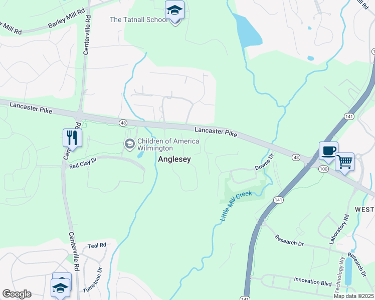 map of restaurants, bars, coffee shops, grocery stores, and more near 41 Harlech Drive in Wilmington