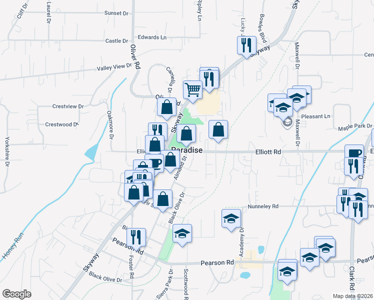 map of restaurants, bars, coffee shops, grocery stores, and more near in Paradise