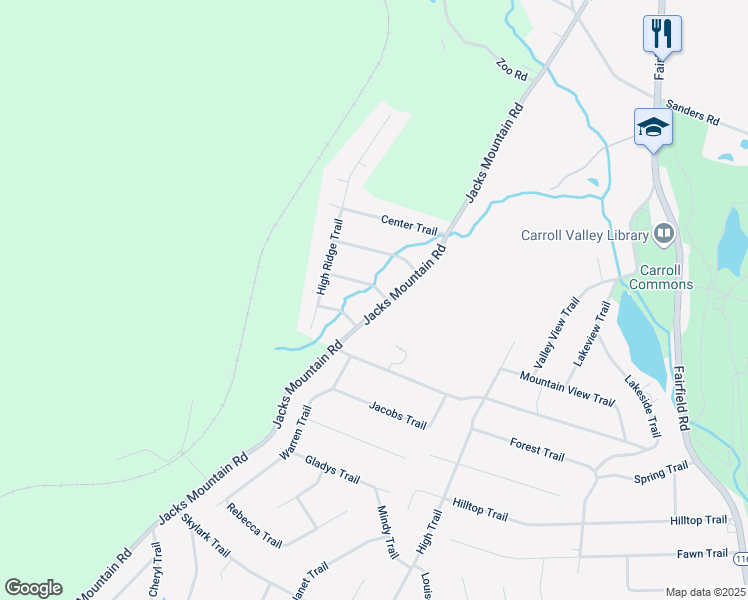 map of restaurants, bars, coffee shops, grocery stores, and more near 1 Evergreen Trail in Fairfield