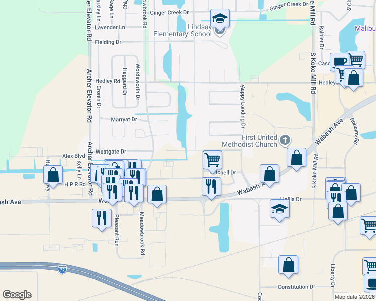 map of restaurants, bars, coffee shops, grocery stores, and more near 4130 Westgate Drive in Springfield