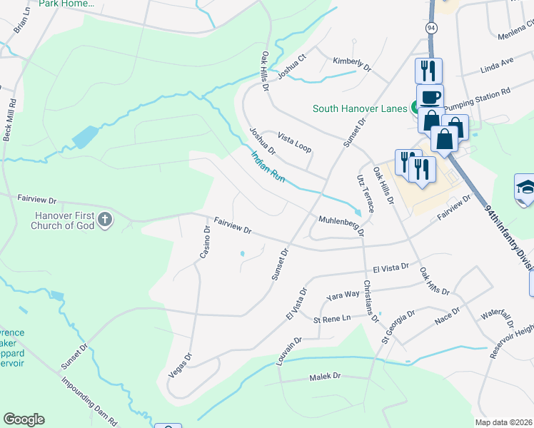 map of restaurants, bars, coffee shops, grocery stores, and more near Winifred Drive in Hanover