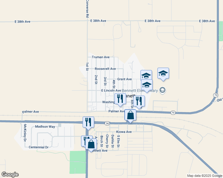 map of restaurants, bars, coffee shops, grocery stores, and more near 480 3rd Street in Bennett