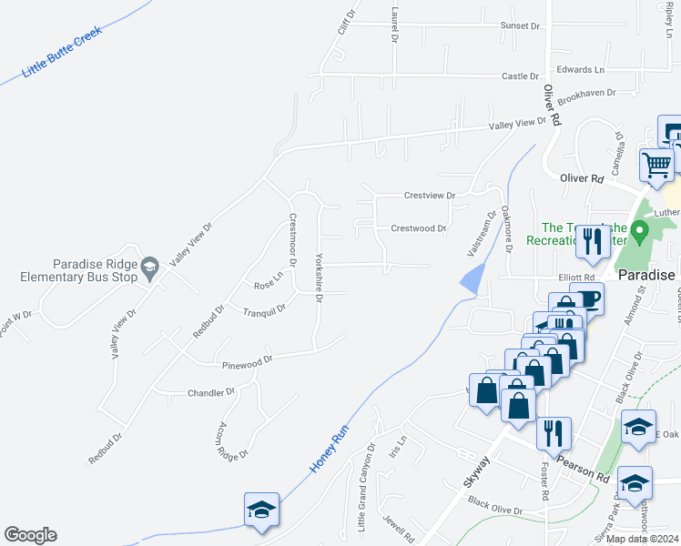 map of restaurants, bars, coffee shops, grocery stores, and more near 430 Nottingham Drive in Paradise