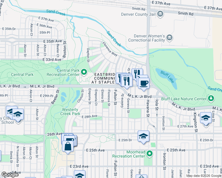 map of restaurants, bars, coffee shops, grocery stores, and more near 2991 Fulton Street in Denver