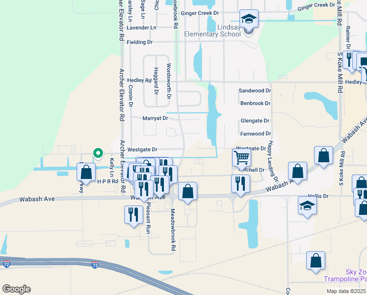 map of restaurants, bars, coffee shops, grocery stores, and more near 2970 Meadowbrook Road in Springfield