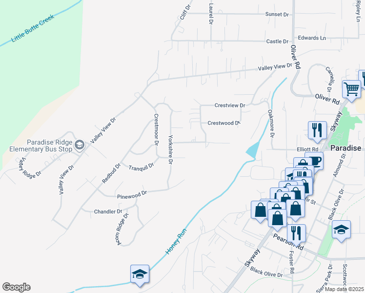 map of restaurants, bars, coffee shops, grocery stores, and more near 430 Nottingham Drive in Paradise
