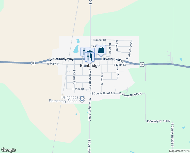 map of restaurants, bars, coffee shops, grocery stores, and more near 201-317 South Washington Street in Bainbridge