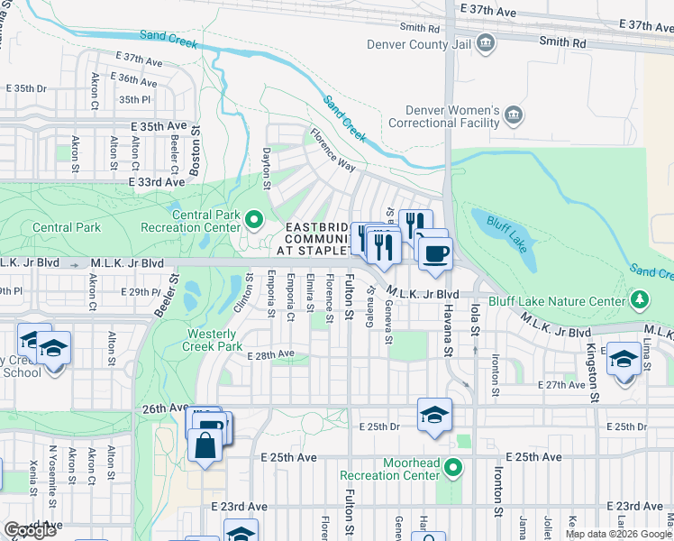 map of restaurants, bars, coffee shops, grocery stores, and more near 2991 Fulton Street in Denver