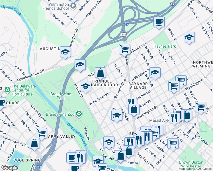 map of restaurants, bars, coffee shops, grocery stores, and more near 712 West 22nd Street in Wilmington