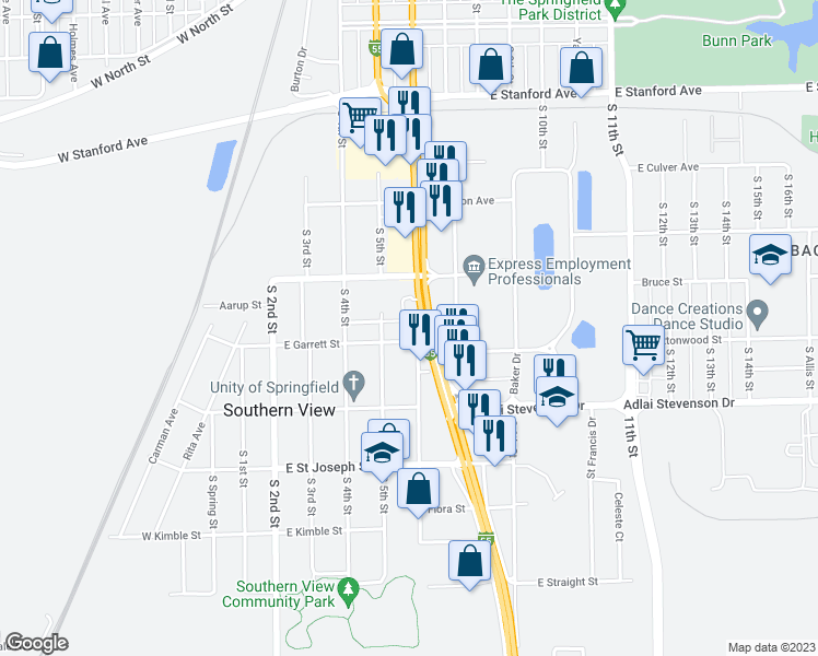 map of restaurants, bars, coffee shops, grocery stores, and more near 3013 South 6th Street in Springfield