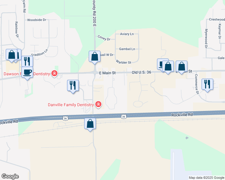 map of restaurants, bars, coffee shops, grocery stores, and more near 212 Woodberry Drive in Danville