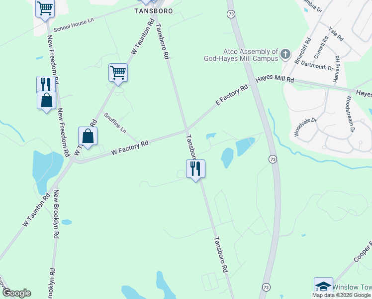 map of restaurants, bars, coffee shops, grocery stores, and more near 398 Tansboro Road in Berlin