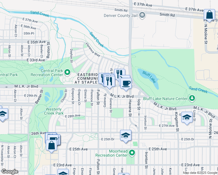 map of restaurants, bars, coffee shops, grocery stores, and more near 3056 Galena Street in Denver