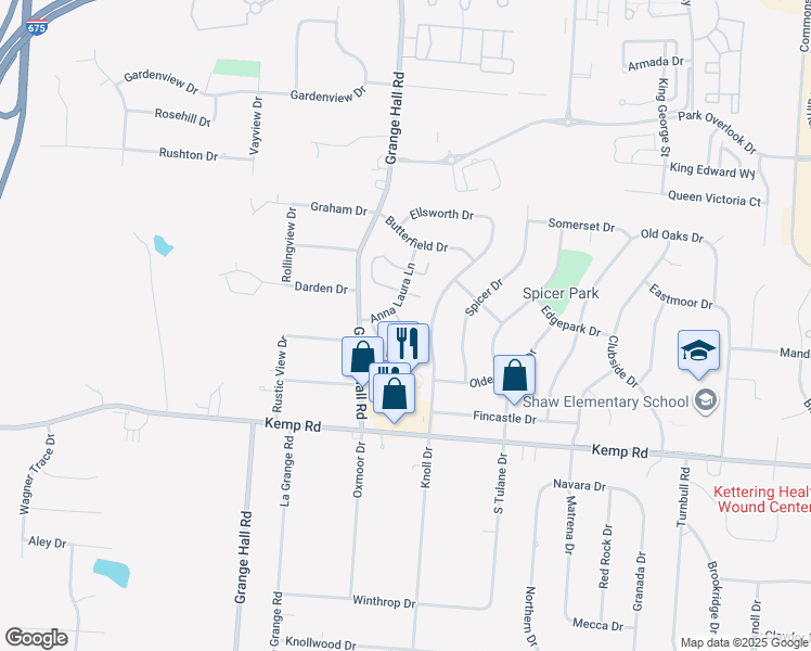 map of restaurants, bars, coffee shops, grocery stores, and more near 3857 Jodie Drive in Dayton