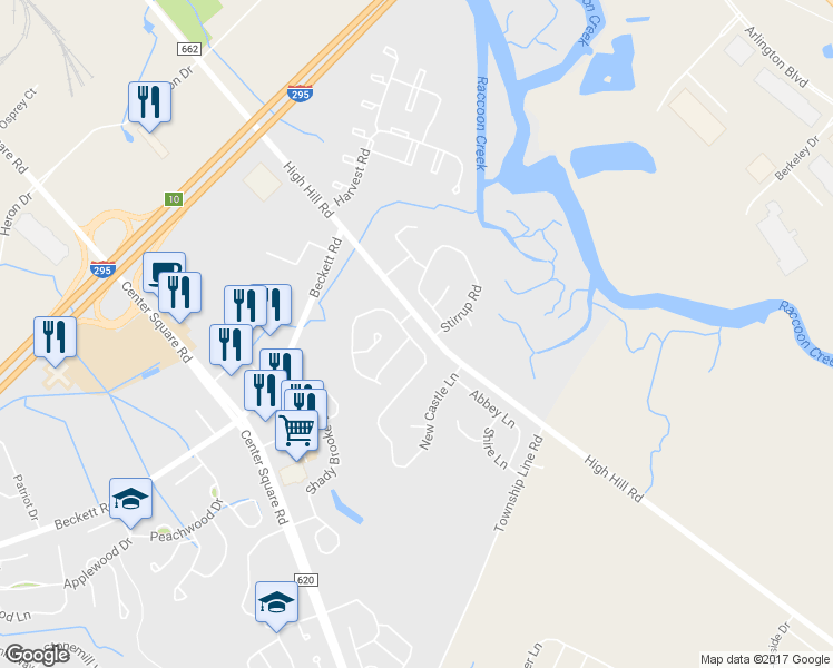 map of restaurants, bars, coffee shops, grocery stores, and more near 107 Lafayette Drive in Swedesboro