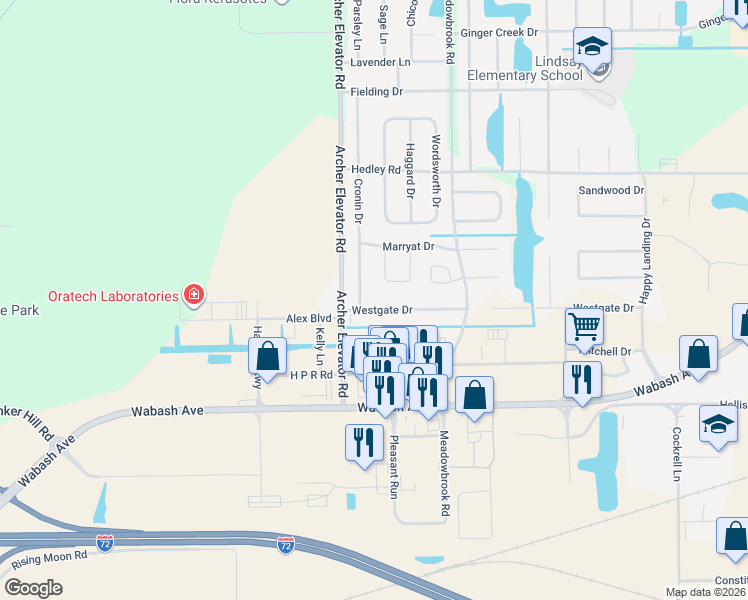 map of restaurants, bars, coffee shops, grocery stores, and more near 2917 Sandy Lane in Springfield
