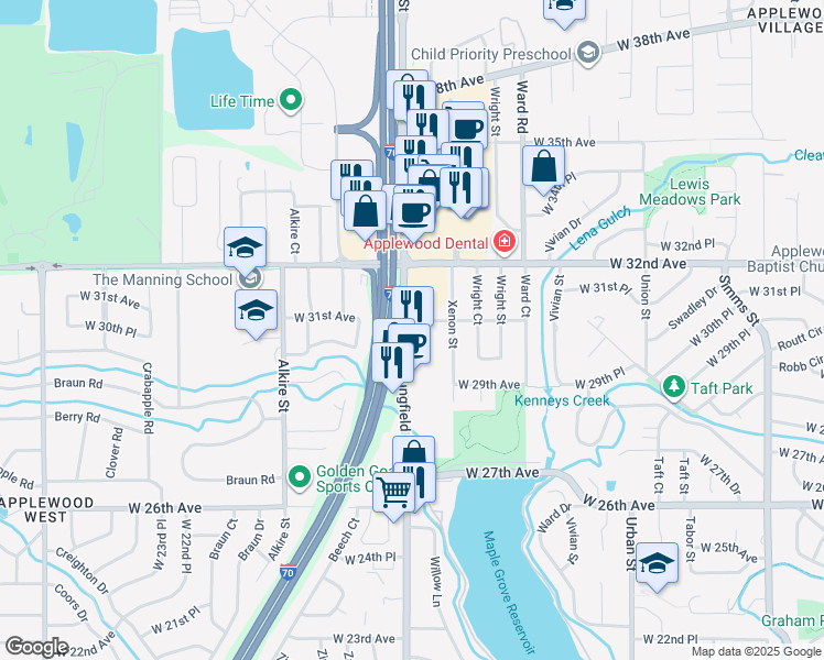 map of restaurants, bars, coffee shops, grocery stores, and more near 12779 West 31st Avenue in Wheat Ridge