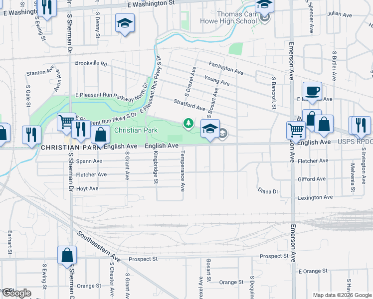 map of restaurants, bars, coffee shops, grocery stores, and more near in Indianapolis