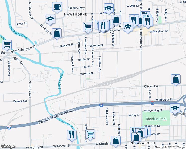 map of restaurants, bars, coffee shops, grocery stores, and more near 421 South Holmes Avenue in Indianapolis