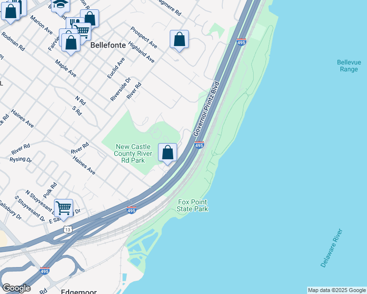 map of restaurants, bars, coffee shops, grocery stores, and more near 5213 Le Parc Drive in Wilmington