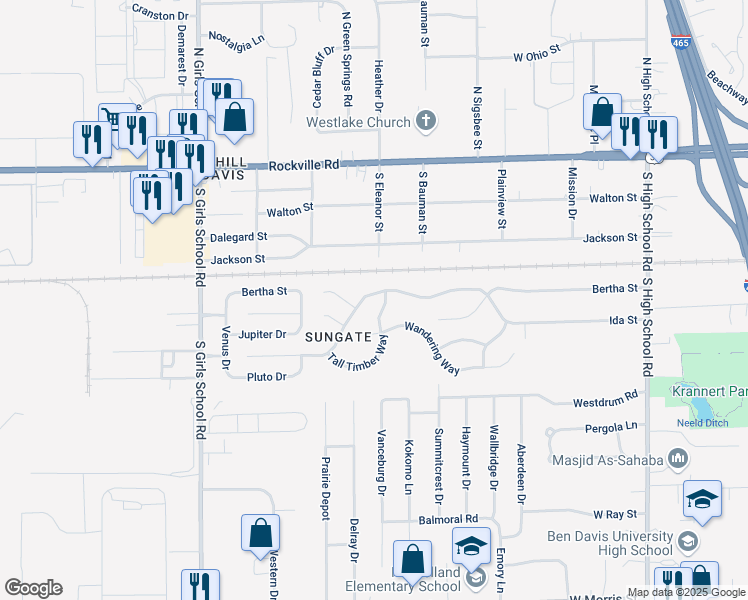 map of restaurants, bars, coffee shops, grocery stores, and more near 329 Red Tail Lane in Indianapolis