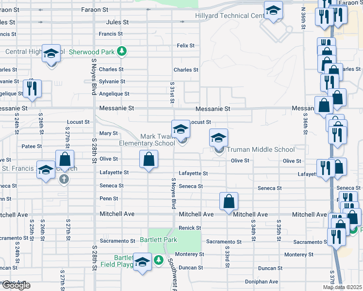 map of restaurants, bars, coffee shops, grocery stores, and more near 705 South 31st Street in Saint Joseph
