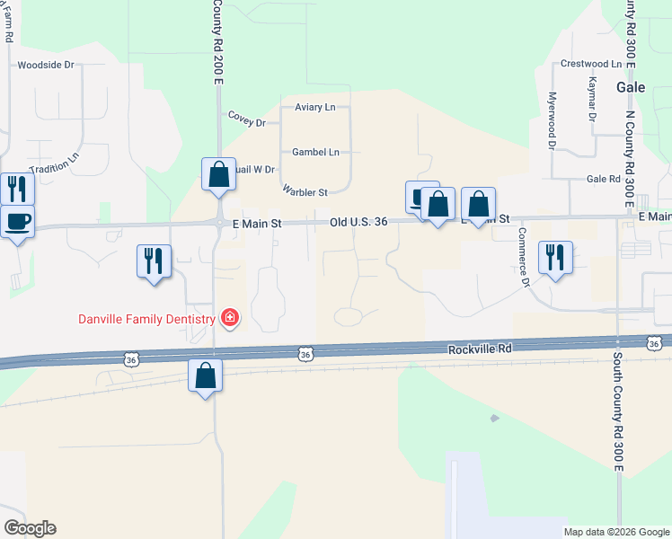 map of restaurants, bars, coffee shops, grocery stores, and more near 200 Arbor Lane in Danville
