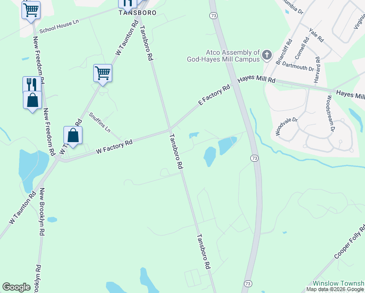 map of restaurants, bars, coffee shops, grocery stores, and more near 398 Tansboro Road in Berlin