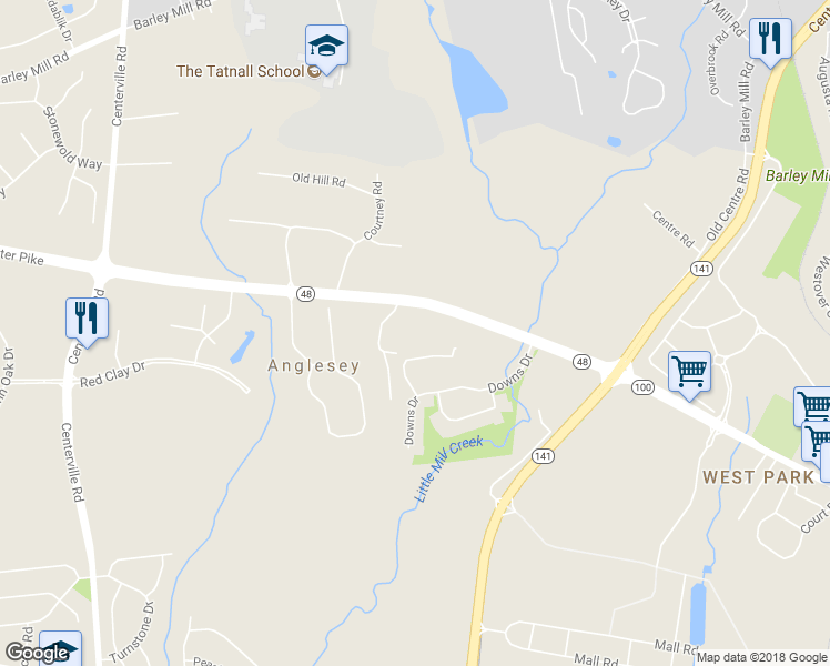 map of restaurants, bars, coffee shops, grocery stores, and more near 2 Laird Court in Wilmington